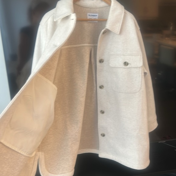 Old Navy Oversized Soft Brushed Shacket Heather Oatmeal Button Front XL Petite - Picture 8 of 17